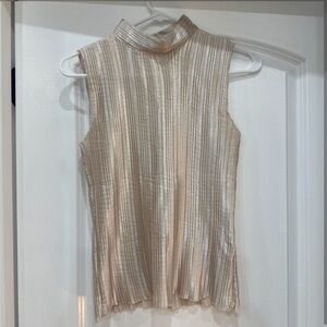 Vintage Nicola Beige metallic ribbed mockneck top